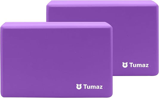 Tumaz Non-Slip Yoga Blocks 2-Pack - High Density/Lightweight EVA Foam & Natural Cork for Stability, Premium Set with E-Book Included