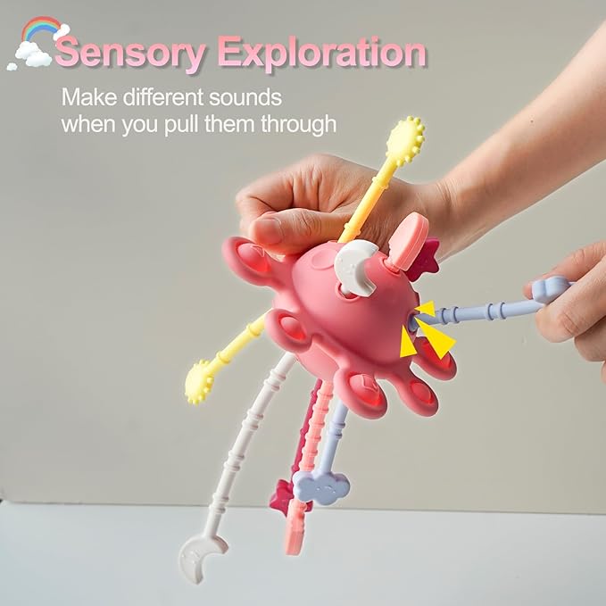 Montessori Sensory Toys for Babies 18 Months, Silicone Pull String Teething Toys for Baby Toys 18 Months, Infant Fidget Toys for Toddlers 2-3 Education Newborn Gifts