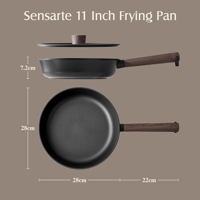SENSARTE 11" Non Stick Frying Pans Skillet with Lid, PFOA/PFOS Free | Non Toxic Healthy Chef's Pan for Eggs, Works as Small Wok for Cooking, Kitchen & Home Essentials, Induction Compatible, Black