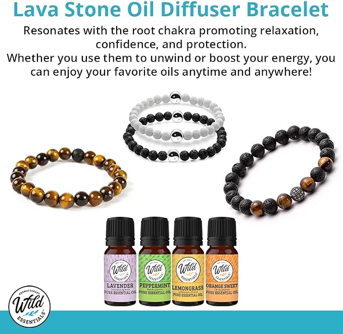 Wild Essentials Tiger Eye Lava Stone Essential Oil Diffuser Bracelet, Expandable up to 8 inches, Aromatherapy Jewelry for Women and Men
