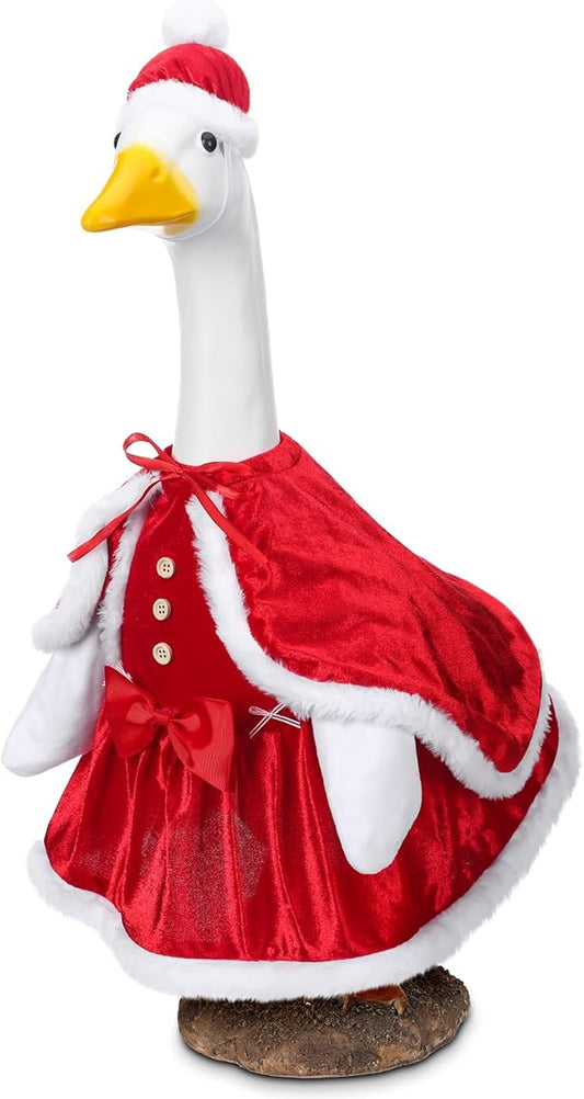 Christmas Mrs. Claus Goose Outfit Dresses Clothes for 23" High Cement or Plastic Goose Lawn Clothing Porch Garden Costume for Yard Outdoor Patio Statue Xmas Santa Holiday Decor