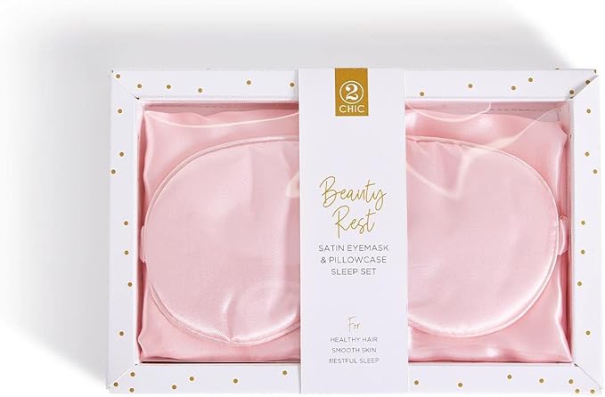 Two's Company Rose Satin Pillowcase and Eye Mask Set in Gift Box