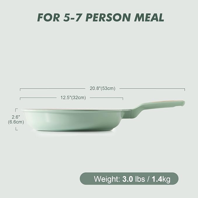 SENSARTE Nonstick Ceramic Frying Pan 12.5-Inch, Healthy Non Toxic Skillet, Induction Compatible Omelet Pan with Heat Resistant Handle, PFAS-Free, Mint Green