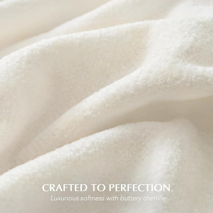 Chenille Knit Throw Blanket for Couch, 60"x80", Ivory White | Cozy Plush Fuzzy Knittd Throw with Tassels, Lightweight, Decorative, Farmhouse Decor, Ideal for Bed Sofa Gift, All Seasons