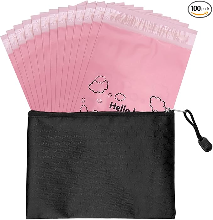 Pink Opaque Feminine Hygiene Disposal Bags - 7x12inches, Pack of 100 with Storage Bag - For Tampons & Sanitary Liners