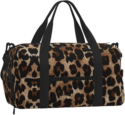 Fiokroo Sports Gym Bag Leopard Animal Skin Travel Duffel Bag For Men Women With Shoe Compartment Water Resistant Gym Bag Carry On Duffel Bag For Weekend Traveling Yoga Gym Sports