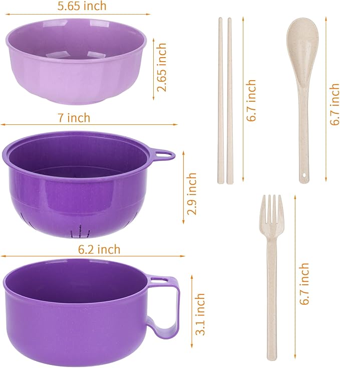2Pack Ramen Bowl, Portable Ramen Cooker, Instant Ramen Noodle Bowls College Dorm Room Apartment Essentials (Purple Blue)