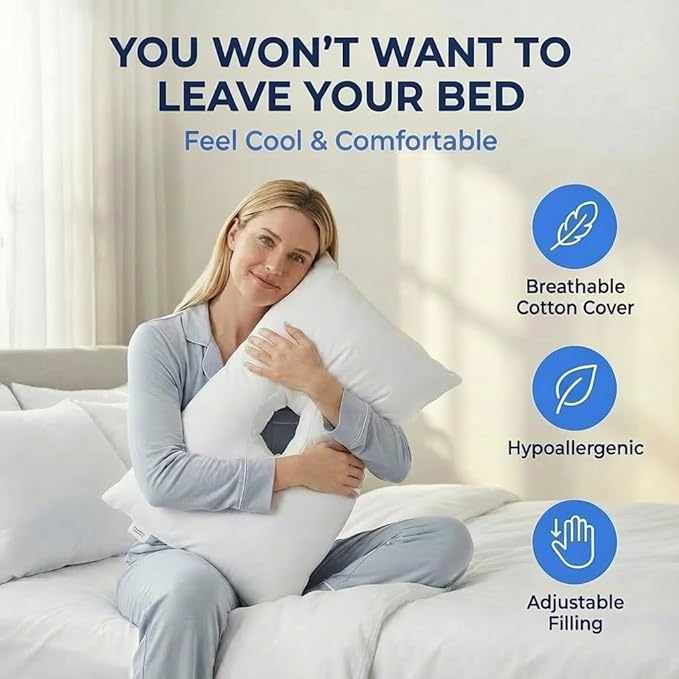 SleepEasy [USA Made] Cotton Comfort CNH Pillow with Ear Hole for Side Sleepers, Pressure and Pain Relief, Ergonomic, Breathable, and Hypoallergenic with Soft Revoloft Fill, Made in The USA