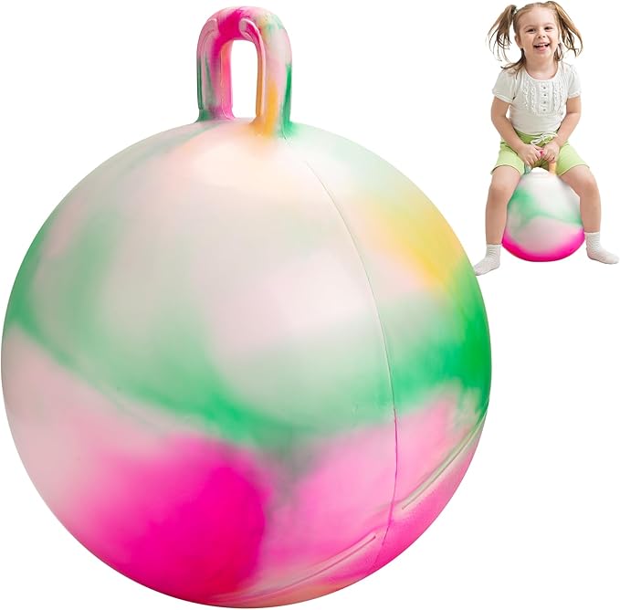 Hopper Ball 20 Inch Bouncy Ball with Handle for Kids, Hippity Hop Jumping Bounce Hopping Toy for Boys Girls Ages 5-9 with Pump and Gift Box Great Gift for Birthday Holiday (Pink)