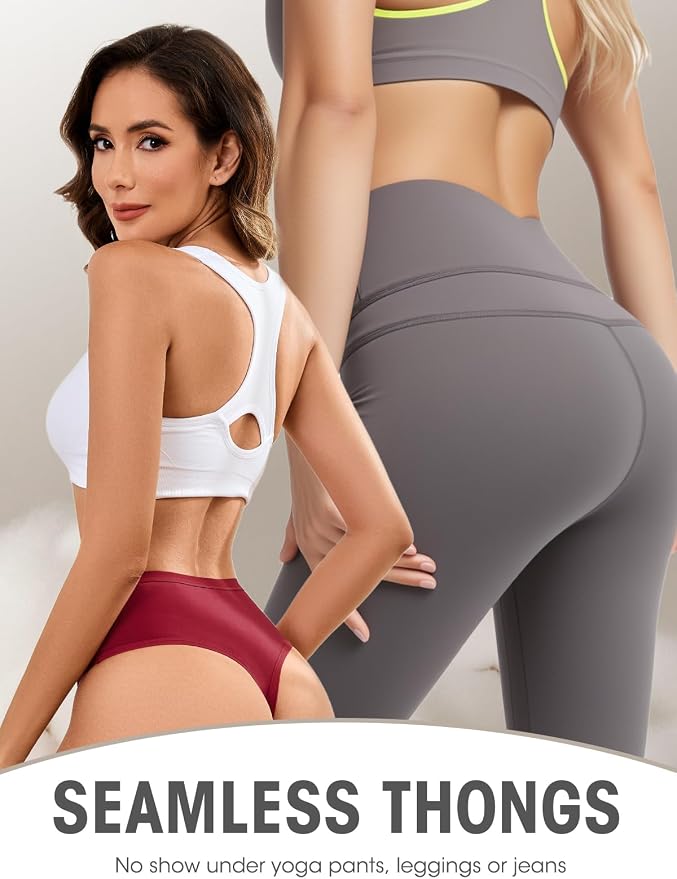 sosusu Seamless Underwear for Women Cotton Thongs High Waisted Soft Breathable No Show Panties Invisible Stretch 6 Pack