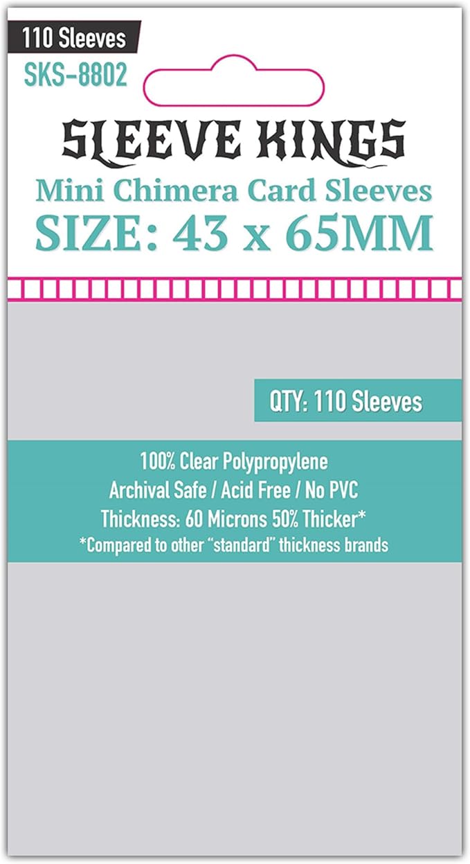 Sleeve Kings Mini Chimera Card Sleeves – 110 Count, Clear 60 Micron Thickness, 43 x 65 mm, Perfect Fit for Shogun, Twilight Imperium 4th Edition & Batman Gotham City Chronicles – SKU: SKS-8802