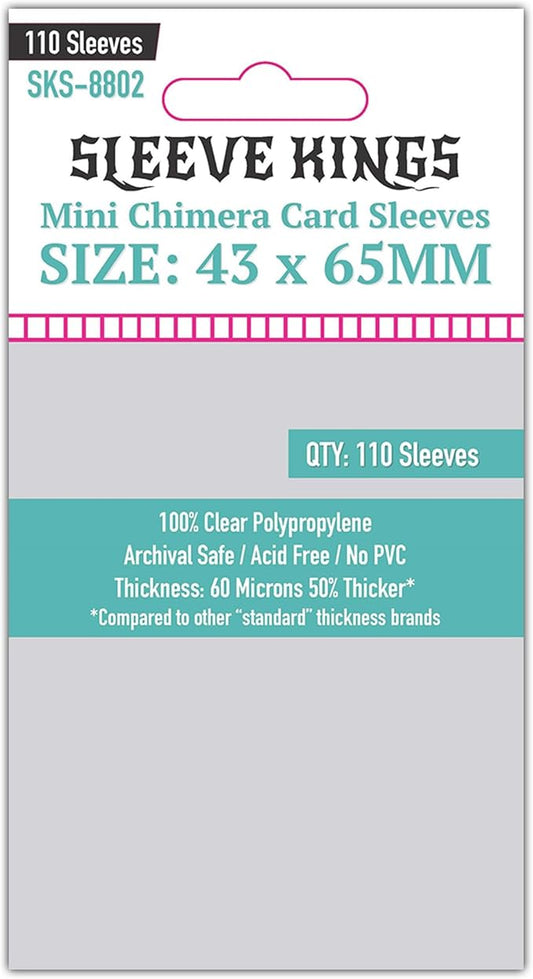 Sleeve Kings Mini Chimera Card Sleeves – 110 Count, Clear 60 Micron Thickness, 43 x 65 mm, Perfect Fit for Shogun, Twilight Imperium 4th Edition & Batman Gotham City Chronicles – SKU: SKS-8802