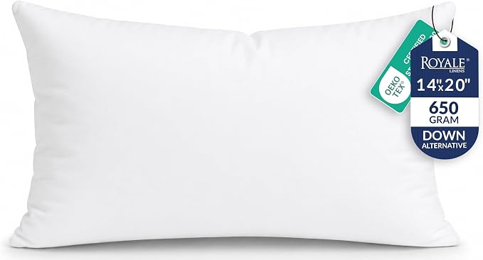 ROYALE LINENS 14 x 20 Pillow Insert - Down Alternative Throw Pillows Insert - Rectangle Pillow Pack of 1 White - Bed & Couch Pillows - Inner Cushion for Bed, Cushion for Living Room - Shams Stuffer