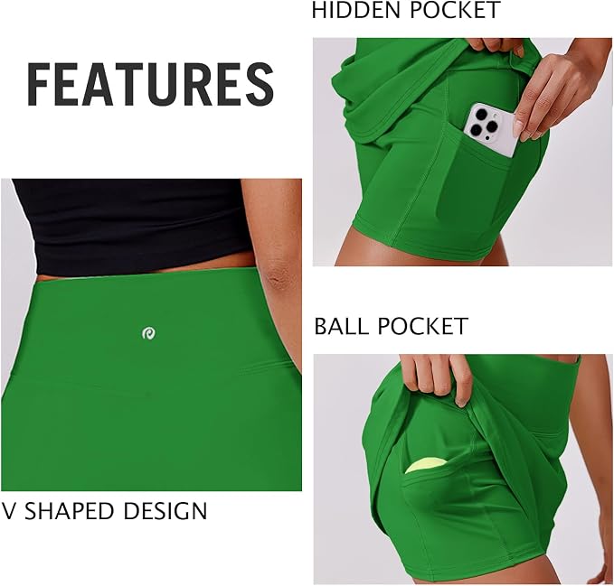 PINSPARK 14" Womens Tennis Skirt High Waisted Golf Skort with 2 Pockets | Built-in Shorts, A Line, Tummy Control, Stretchy, Casual, Mini, Workout, Pickleball, Running, Skort for Woman