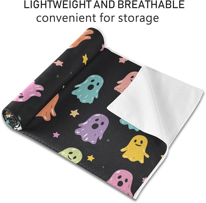 Halloween Ghost Yoga Mat Towel 73 x 27 Inch Non Slip Soft Sweat Absorbent Hot Yoga Mat Towel for Pilates and Workout