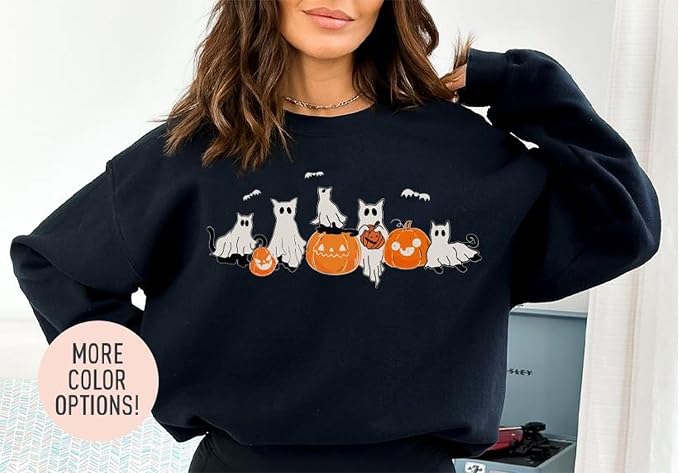 YOUNG GREEN Halloween Party Crewneck Sweatshirt Cute Ghost Sweatshirt Gift For Womens Spooky Season Shirt