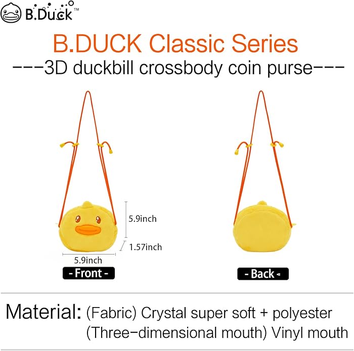 B.DUCK Plush Purse Crossbody Bags Kawaii Handbag with Zipper Cute Duck Shoulder Bag Coin Wallet Toy Purse for Gifts