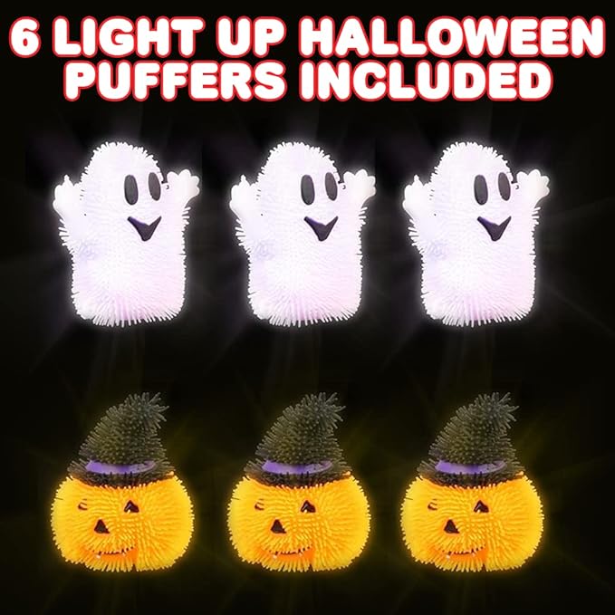 ArtCreativity LED Fidget Toys, Set of 6, Kids and Adults, Includes Ghost and Pumpkin Toys, Non-Candy Halloween Treats
