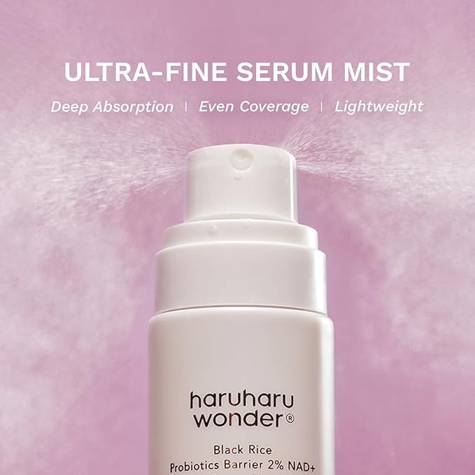 haruharu Wonder Black Rice Probiotics 2% NAD+ Serum Mist, Ultra-Fine Mist, Hydrating & Plumping, Barrier Support, Sensitive Skin, Ceramide, Korean Skincare, Vegan, 2.70 fl.oz