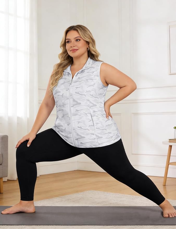 Misyula Style Plus Size Womens Golf Shirt Full-Zip with Pockets Tank Tops | Sleeveless, Quick Dry, Moisture-wicking, Lightweight Vests, Athletic, Tennis, Running, Workout, Casual, Travel, Work