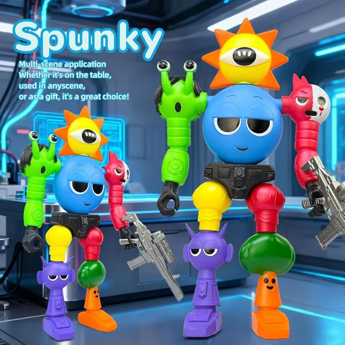 7 Inch Spunky Action Figure - Sprunky Toys Poseable & Detachable Joints Robot, Vibrant Surrealist Collectible for Sprunky Birthday Decorations, Desk Toys & Spunky Gifts (Color-D)