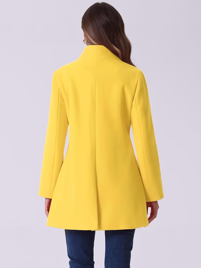 Allegra K Women's Winter Overcoat Mid-Long Stand Collar Single Breasted Coat Outerwear
