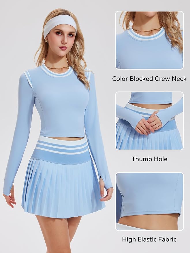 Two Piece Tennis Skirt Set for Women High Waisted Pleated Athletic Golf Skirt Sets Women 2 Piece Outfits with Pockets