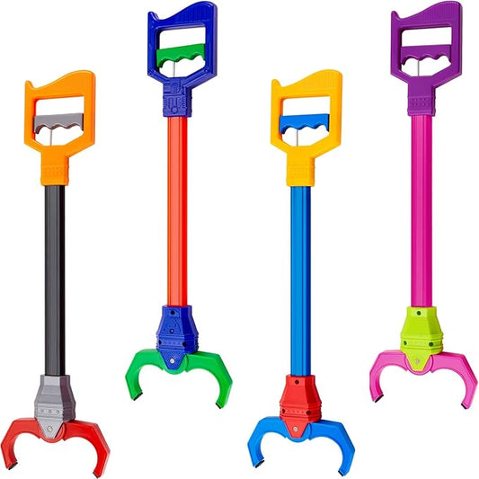 Lewtemi 4 Pcs Interactive Grabber Toy for Kids Claw Robot Arm Pack Reacher Pickup Tool for Boys Girls Children Fun Early Learning and Hand Eye Coordination Play, 18 Inch (Multicolor)