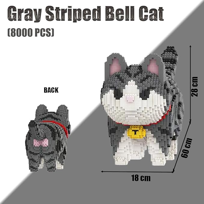 HONLANCH Animal Gray Striped Bell Cat Micro Building Blocks Set（8000PCS） Gift for Adults and Kids
