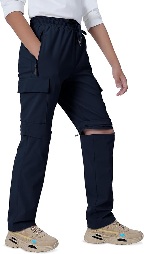Boys Convertible Hiking Pants Kids Zip Off Scout Pants Youth Teen Boy Quick Dry Outdoor Fishing Waterproof Lightweight 4-18Y