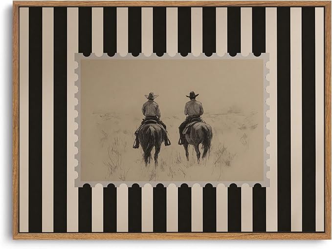 ZZLWBKGL Western Wall Decor Vintage Framed Wall Art Cowboy Canvas Art | Rustic Striped Artwork Retro Stamp Picture Mid Century Paintings for Living Room Bedroom 8x10in