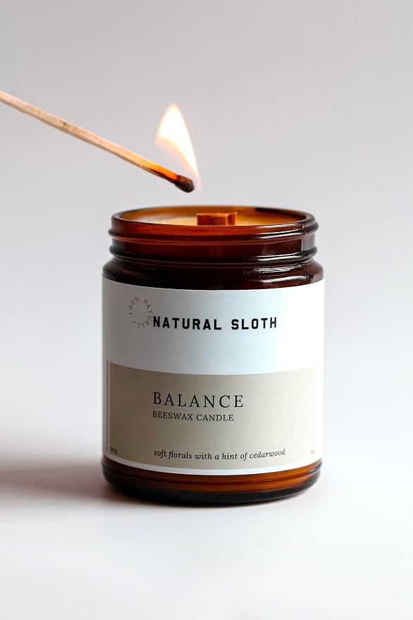 9 oz Beeswax Candle with Pure Essential Oils, Non-Toxic, Made Safe® Certified, Wooden Wick, Clean Burning (Balance)
