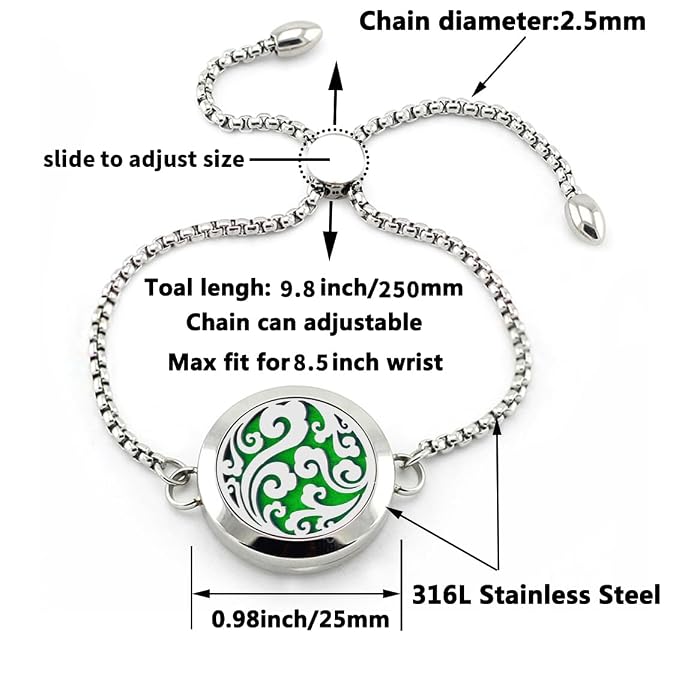 Essential Oil Diffuser Bracelets 25mm Diffuser Locket Chain Lucky Clouds Diffuser Bracelet Stainless Steel Bracelet Set Adjustable Jewelry Gift for Women Men