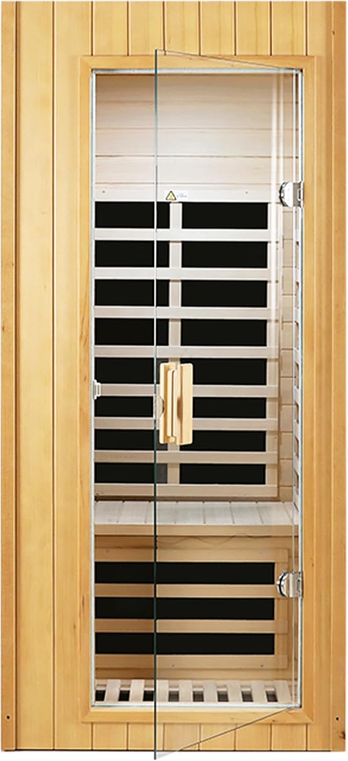 Kanlanth 1 Person Sauna, Low EMF Infrared Saunas for Home, 1,300Watt, Side Glass Window Indoor Sauna with Rapid Heating 5 Carbon Panels, LED Reading Lamp, Bluetooth, Control