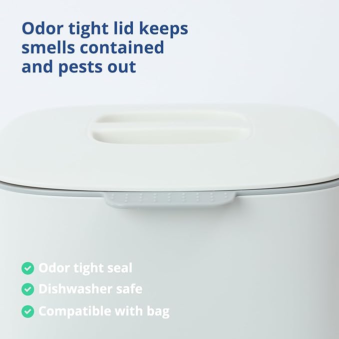 Blue Ginkgo Kitchen Compost Bin, 2.6L Countertop Compost Bin, White | Odor-Tight. Filter-Free. Dishwasher Safe. (Standard)