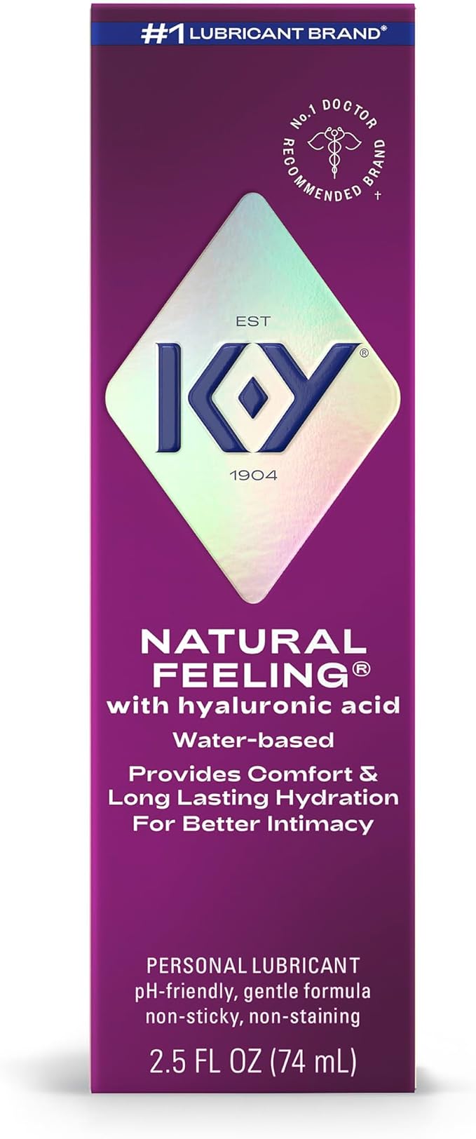 K-Y Natural Feeling with Hyaluronic Acid, Water Based Lube for Sex, Sex Toy & Anal Lube, Non-Sticky & pH-Friendly Personal Lubricant, Condom-Friendly, Travel Size, 2.5 Fl Oz