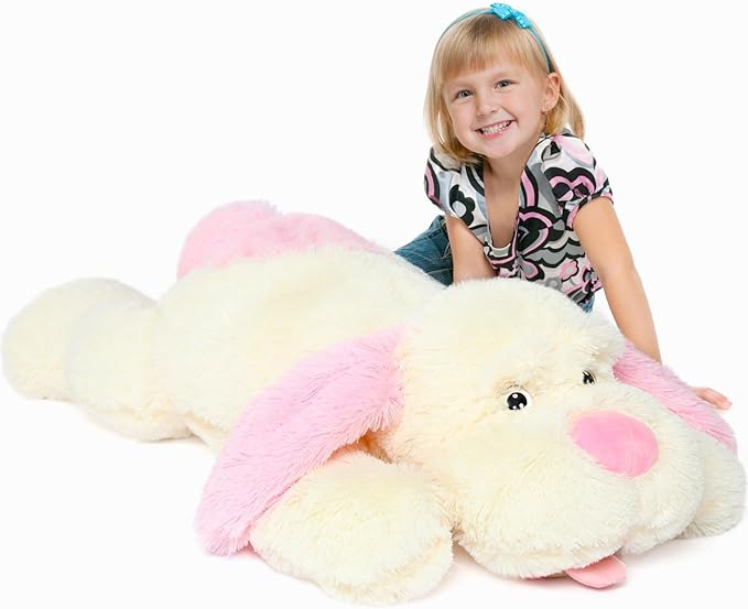 MorisMos Giant Dog Stuffed Animals, 31inch Large Stuffed Dog Plush Soft Big Puppy Pillow Gifts for Kids, Teens, Girls, Pink