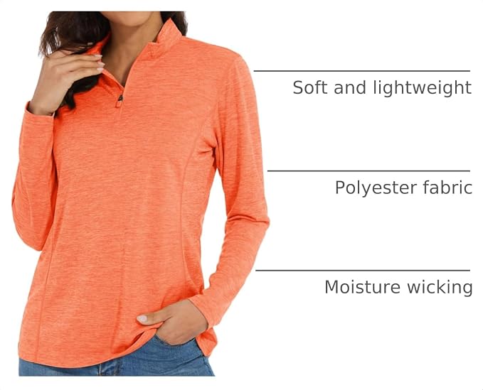 MAGCOMSEN Women's UPF 50+ Sun Shirts Long Sleeve 1/4 Zip Pullover Quick Dry Workout Hiking Tops Running Athletic Shirts