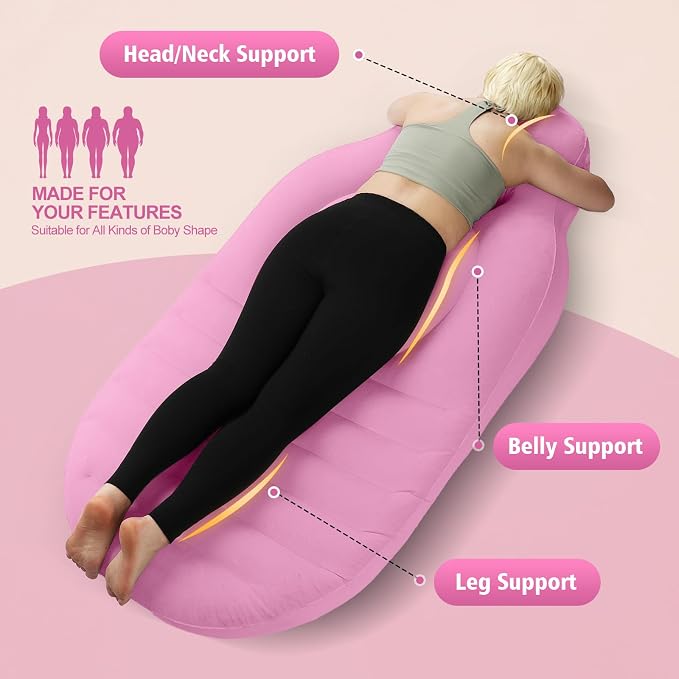 Inflatable Pregnancy Pillow with Belly & Head Hole, Prone Pregnancy Pillow for Stomach Sleepers, Maternity Air Mattress for Belly Support, Pregnancy Pool Float for Tummy Relaxation & Massage, Pink
