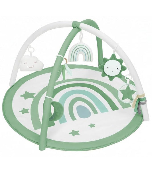 Little Dove Baby Play Gym Mat, Tummy Time Activity Mat with 7 Detachable Toys and 12 Milestone Cards for Stage-Based Sensory and Motor Skill Development, Washable Play Mats for Infant, Green