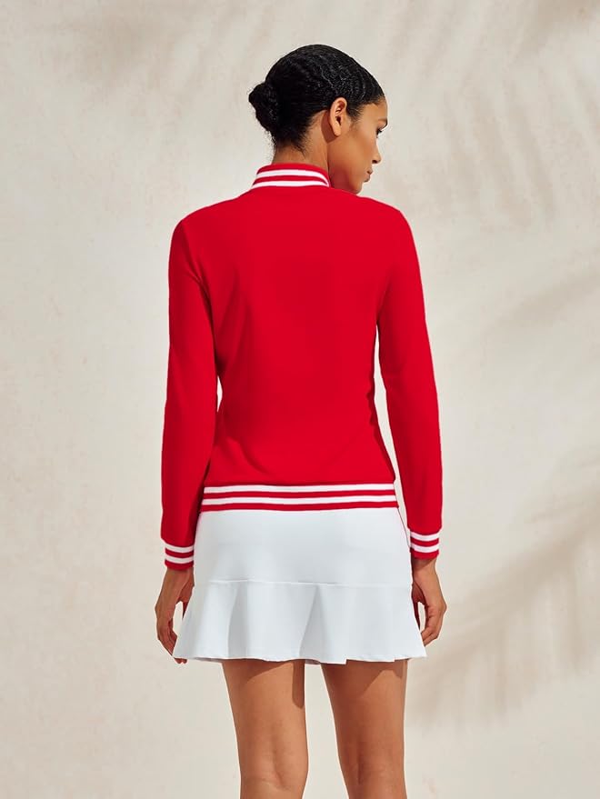 ACEGOLFS Womens Golf Polo Shirts Solid Long Sleeve Quarter Zip Pullover Shirt for Women UPF 50+ Rash Guard Ladies Workout Top