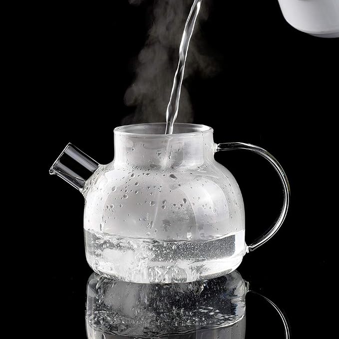 CnGlass Glass Teapot Stovetop Safe,20.3 oz Clear Tea pot with Removable Filter Spout,Loose Leaf and Blooming Tea Maker
