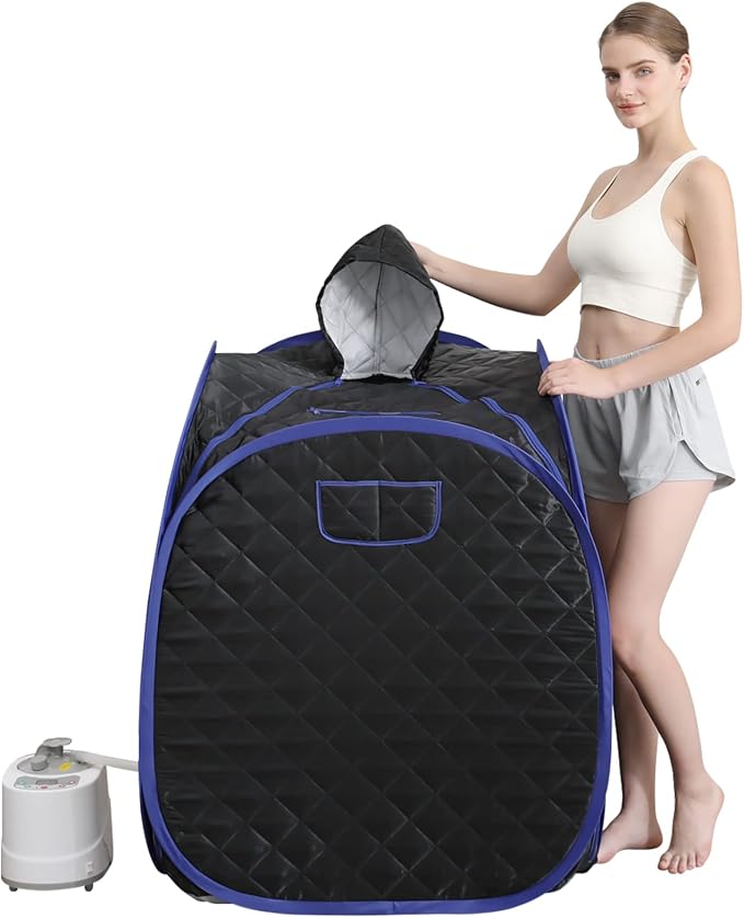 Smartmak Portable Sauna Kit, one Person Full Body at Home Spa Hat Tent, Include 2L Steamer with Remote Control for Detox US Plug- Black
