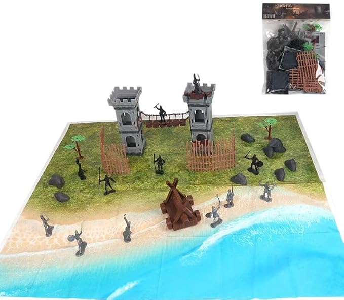 Medieval Castle Knights Toy Soldier - Army Figures Miniature Playset with Arrow Tower, Soldiers, Ram, Fence (Arrow Tower Set)