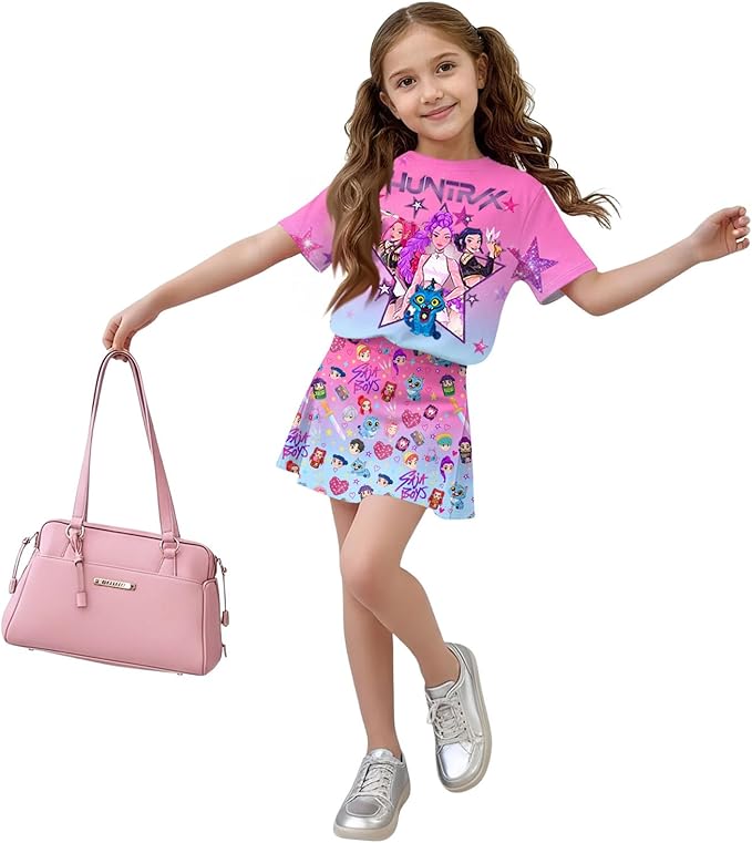 HTHLVMD K Pop Short Sleeve T-Shirt and Skirts Outfits Set for Girls Hunters Rumi Mira Zoey Graphic Tees De-Mon Costume
