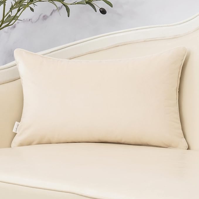 Beige Throw Pillow Cover Velvet Cushion Cover Branches Rectangular Neutral Pillowcase for Sofa Couch Bedroom Living Room, 12x20 Inch