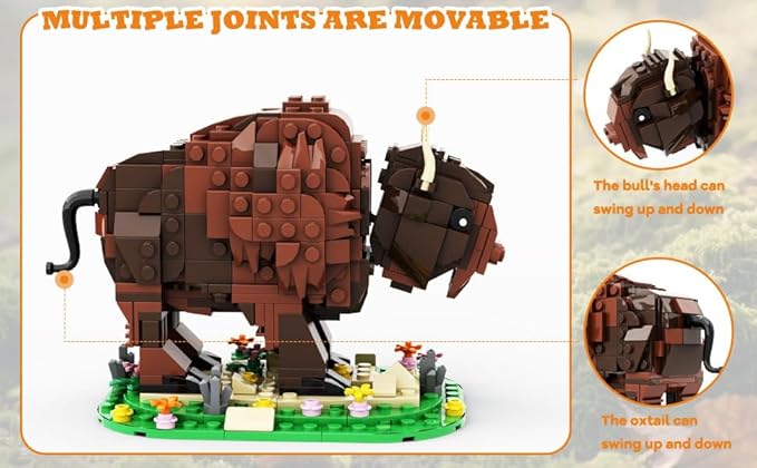 Kadablok MOC Building Sets, American Bison Building Blocks Set for Adults, MOC Bison Animal Building Kit Model Ornaments Creative Gifts,Yellowstone Inspired Bison Collectible Display, 384 PCS