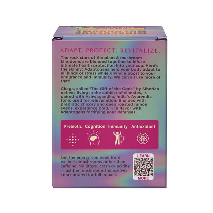 Teeccino Chaga Ashwagandha Tea - Butterscotch Cream - 10 TeaBags - Organic Mushroom Adaptogenic Herbal Tea, 3x More Herbs than Regular Tea Bags, Prebiotic, Caffeine Free, Gluten Free