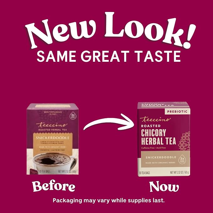 Teeccino Snickerdoodle Herbal Tea - Dessert Beverage That’s Prebiotic, Caffeine-Free & Acid Free, 10 Tea Bags