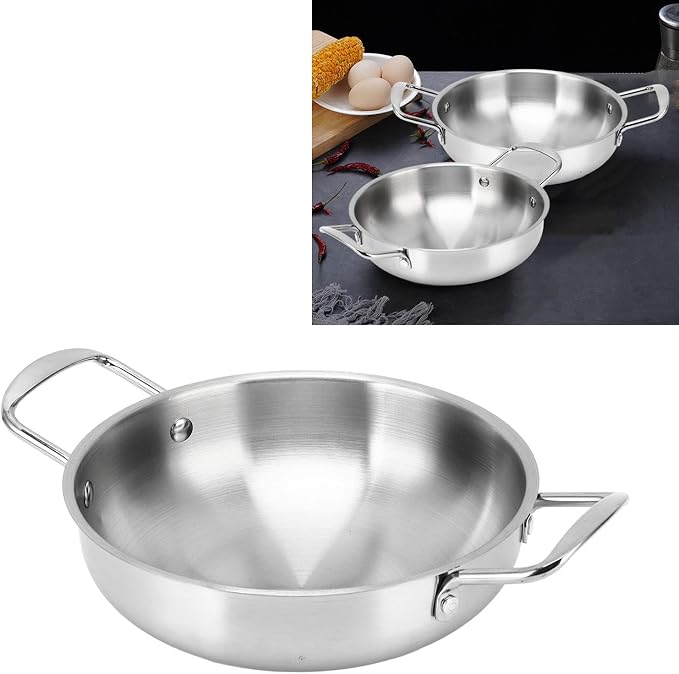 Rengue Stainless Steel Korean Ramen Pot, Heating Cookware with Flat Bottom for Soup and Noodles, Lightweight Portable and Multipurpose Kitchen Tool Stainless Steel Korean Ramen Pot, (22cm)